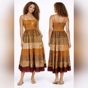 Nwt Patchwork Maxi Dress Jungle Sari Vintage Silk Handmade Made In India Ruched